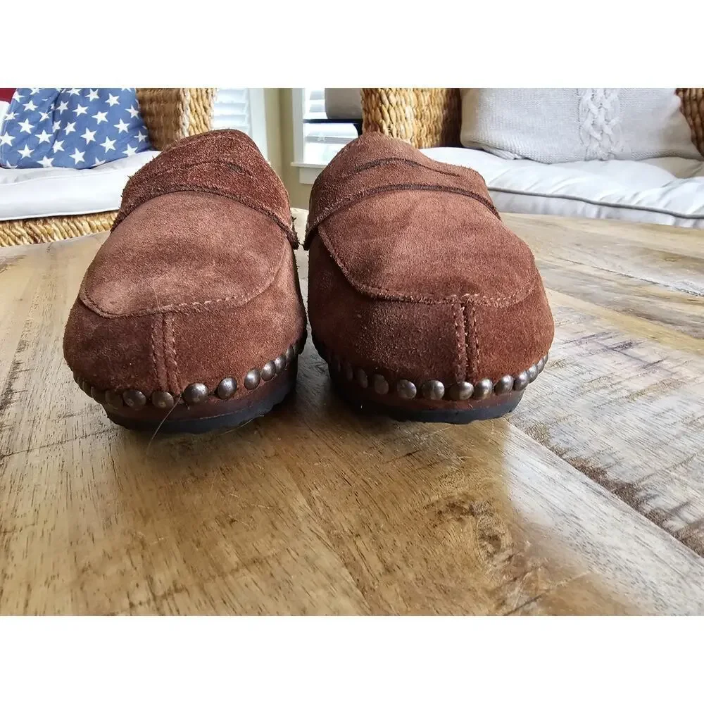 MICHAEL KORS Suede Leather‎ Clogs Slip-On Wooden Studded Made In Italy 8B